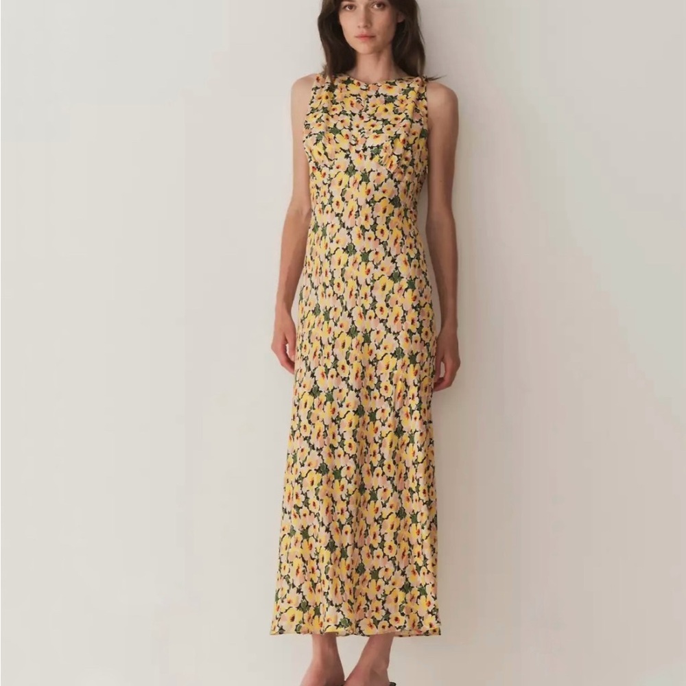 Doen yellow Floral Yellow midi Dress NEW